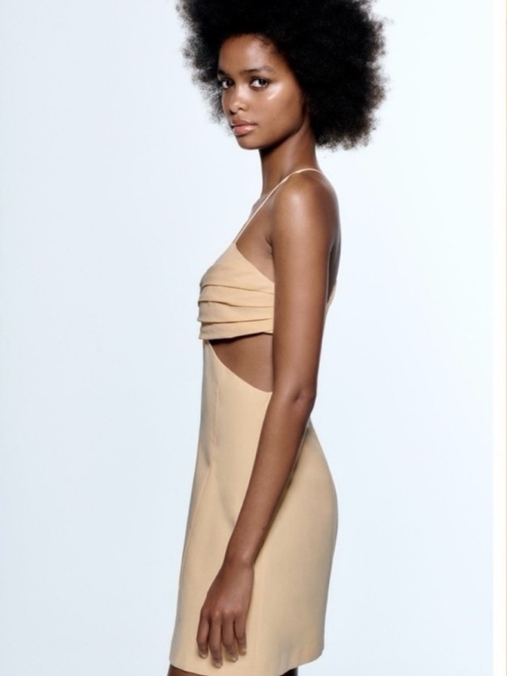 Zara Light Yellow Cut Out Linen Blend Dress - Picture 3 of 9